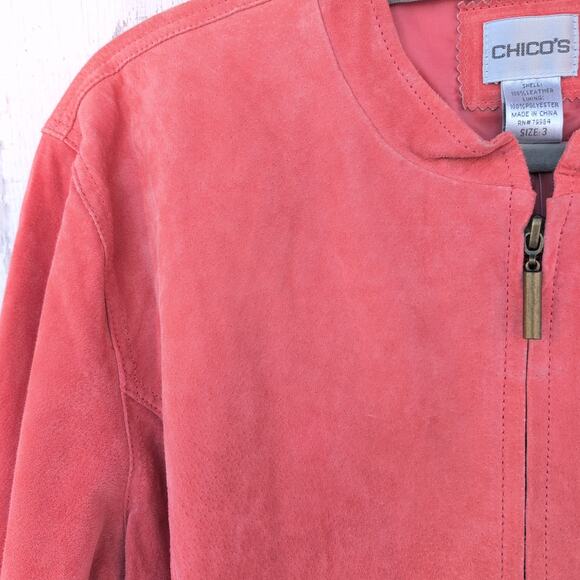 Chico's 100% Leather Moto Jacket Coral Peach Suede Tonal CleanGirl Women's XL - Picture 2 of 9